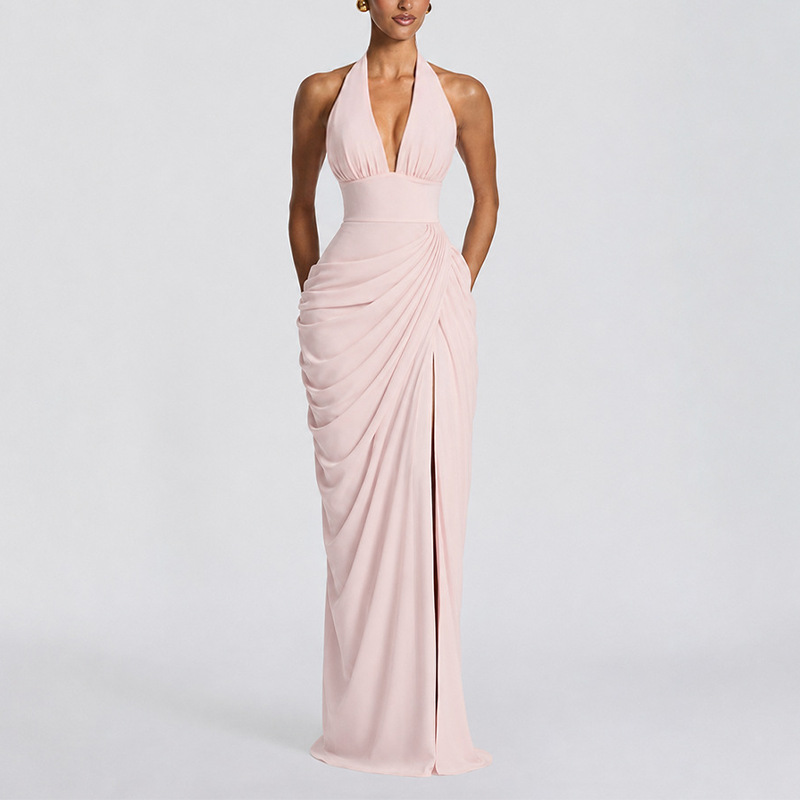 Elegant V-Neck High-Waist Bodycon Long Dress for Evening Parties