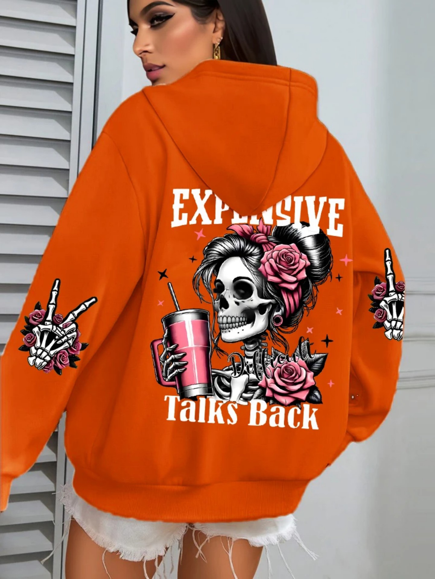 Women's Pink Skull Soda Print Hoodie