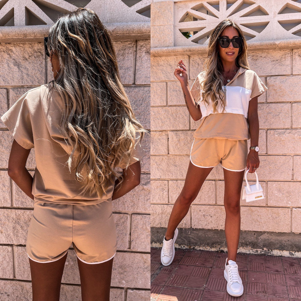 Women's Loose Solid Color Hooded Top and Shorts Set