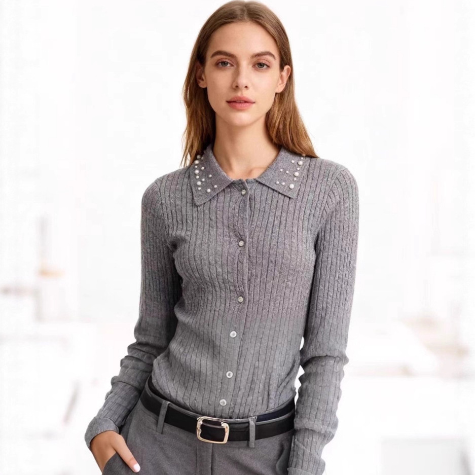 Women's Beaded Collar Knit Cardigan
