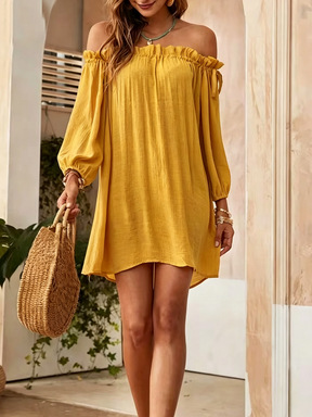 Women's Off-Shoulder Long Sleeve Loose Casual Dress Straight Fit