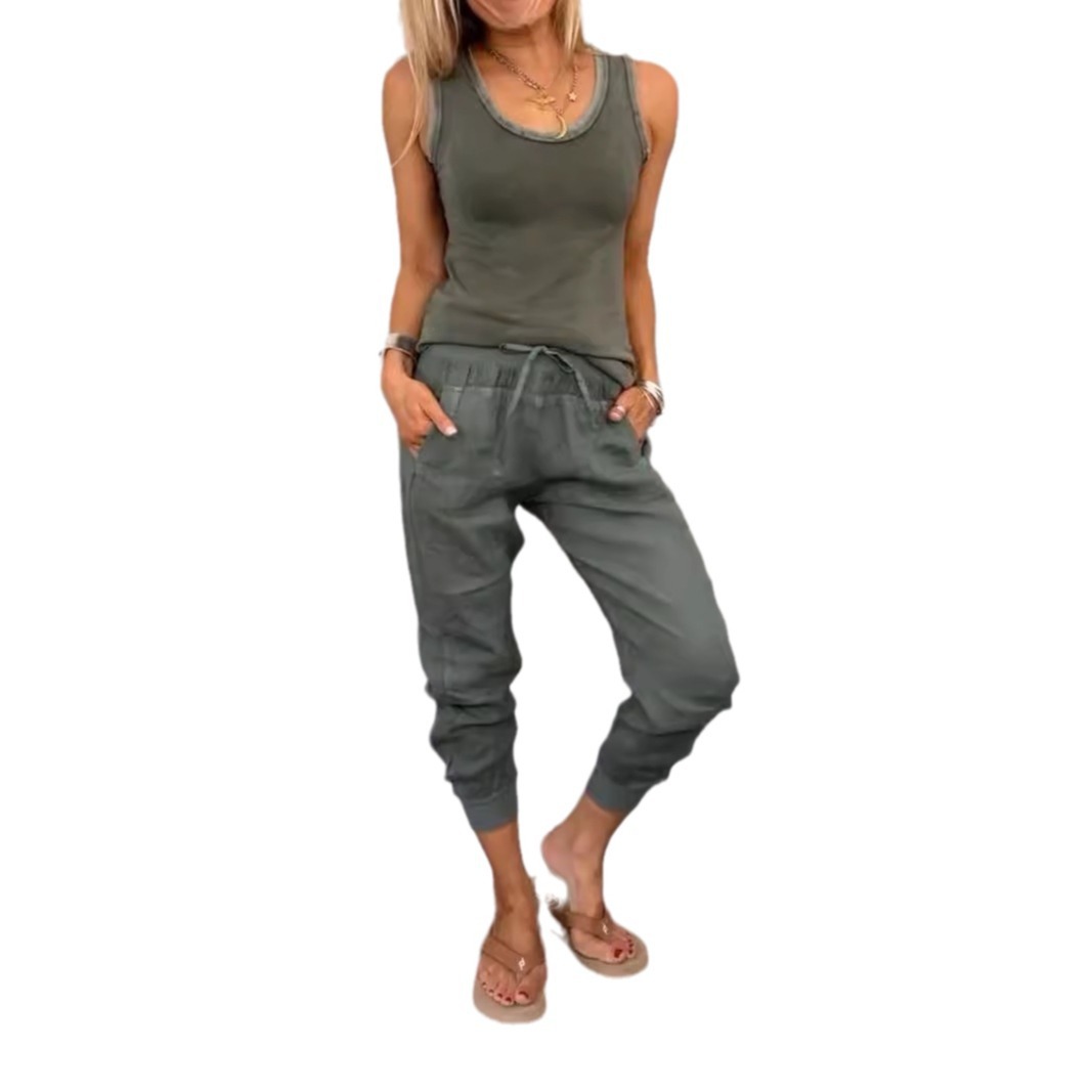 Cotton-Linen Tank Top and Drawstring Pants Set