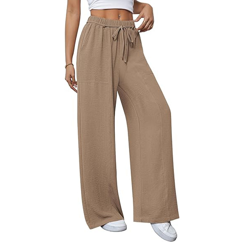 Women's High-Waist Drawstring Wide-Leg Straight Pants