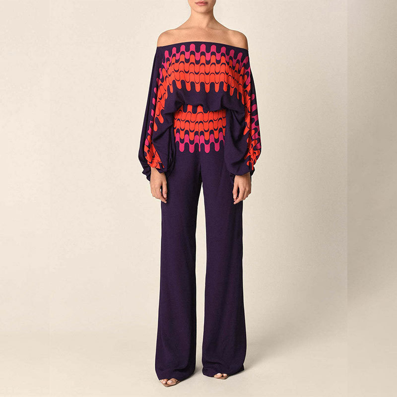 Floral Print Off-Shoulder Batwing Sleeve Wide-Leg Pant Set