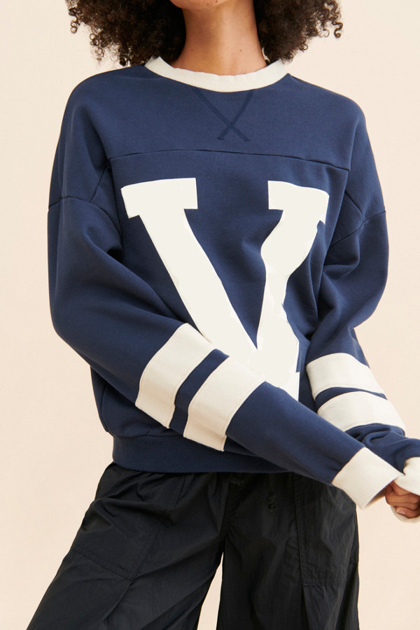 Women's American Street Colorblock Letter Print Loose Pullover Sweatshirt