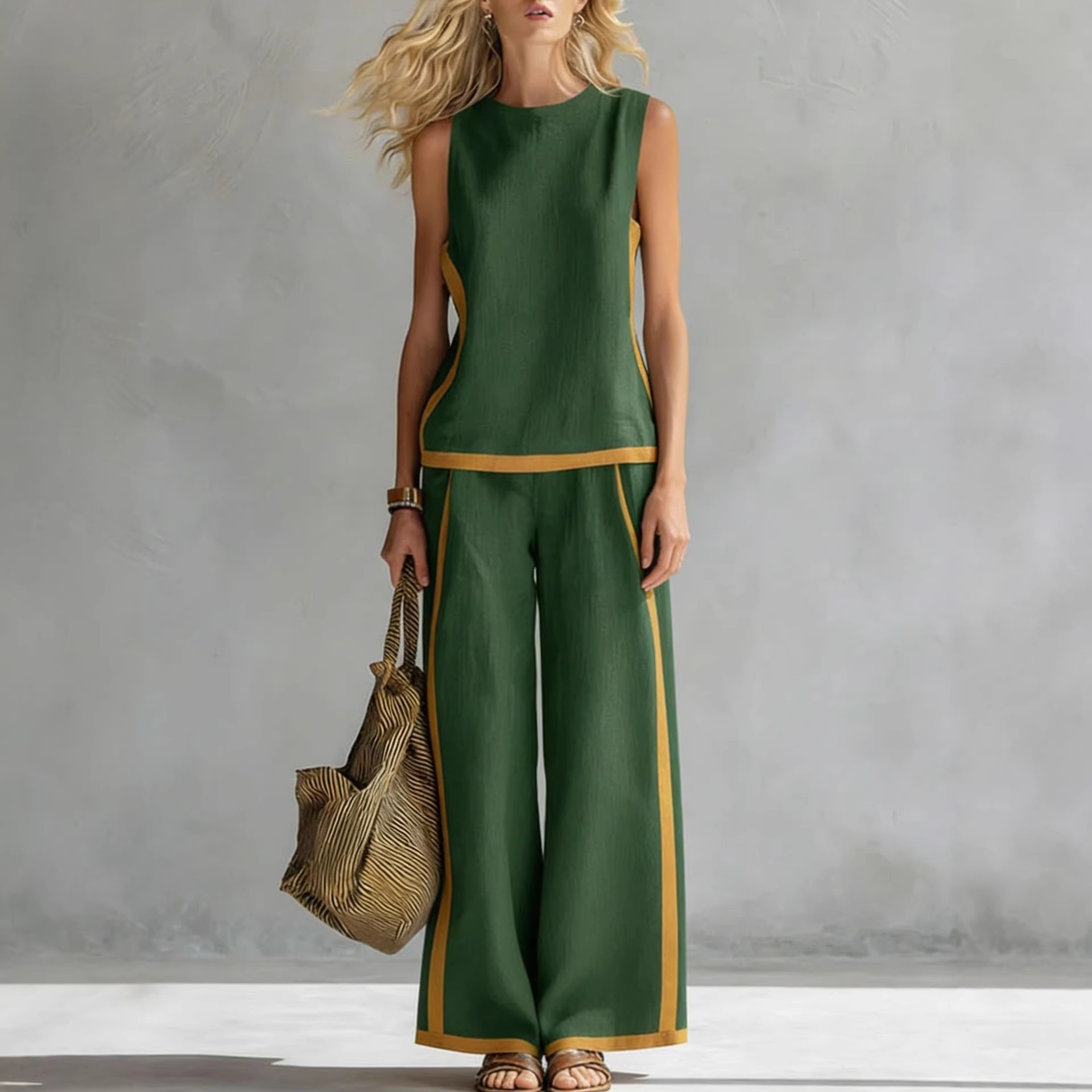 Women's Sleeveless Tank Top and Straight-Leg Pocket Pants Two-Piece Set