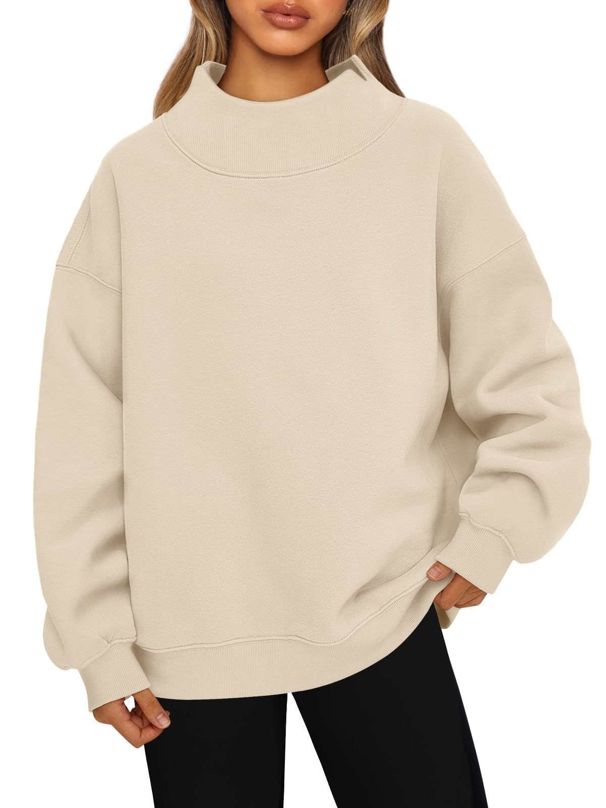Loose Solid Color Turtleneck Long Sleeve Sweatshirt for Women