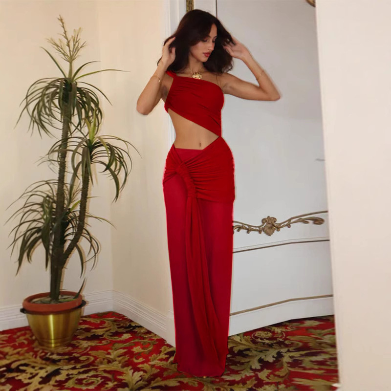 Women's Sheer Mesh One-Shoulder Cutout Bodycon Dress