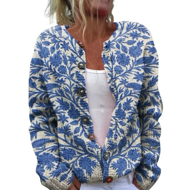 Women's Tribal Totem Print Button Cardigan Sweater