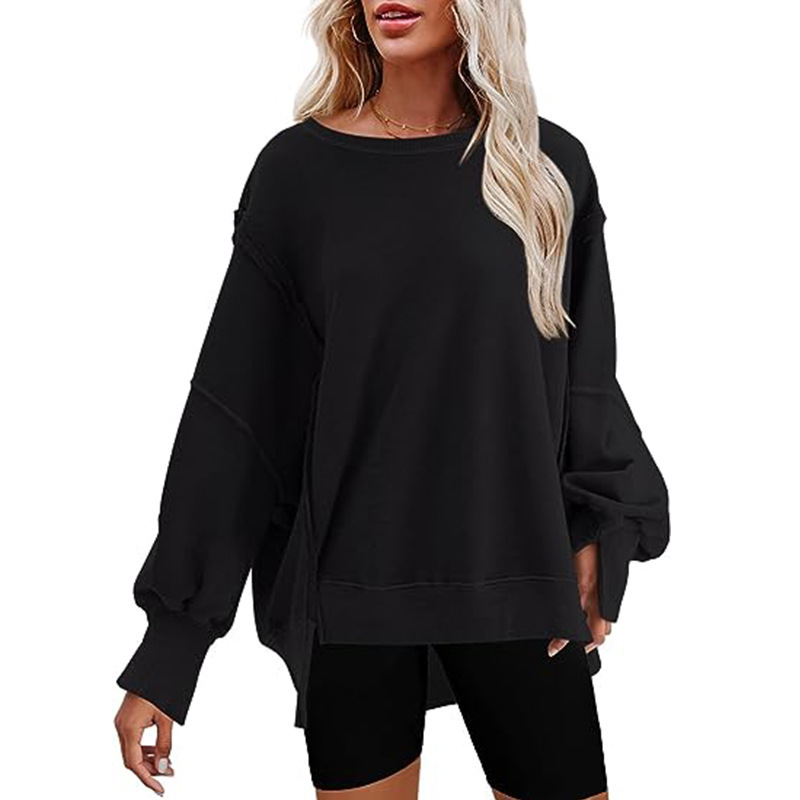 Women's Oversized Crewneck Sweatshirt with Side Slit Long Sleeves