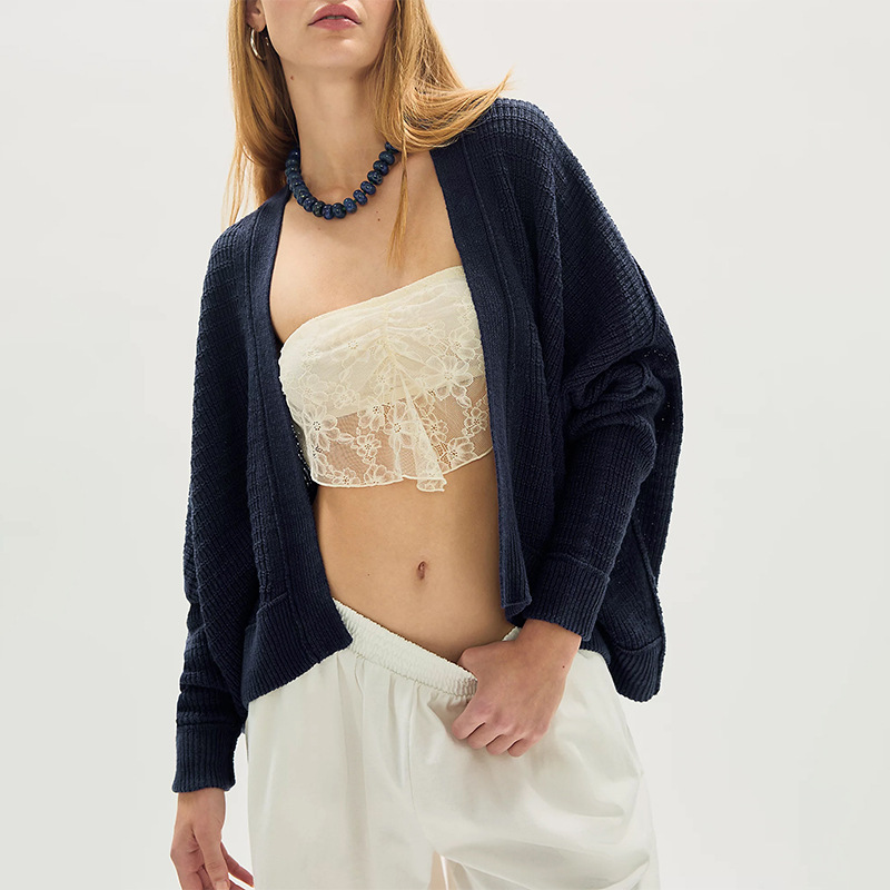 Women's Knit Cardigan Sweater Coat Solid Color Casual Loose V-Neck Long Sleeve