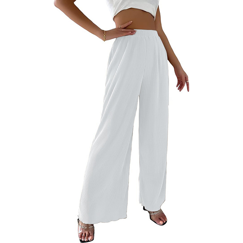 Women's Solid Pleated Wide-Leg Pants Casual High Waist