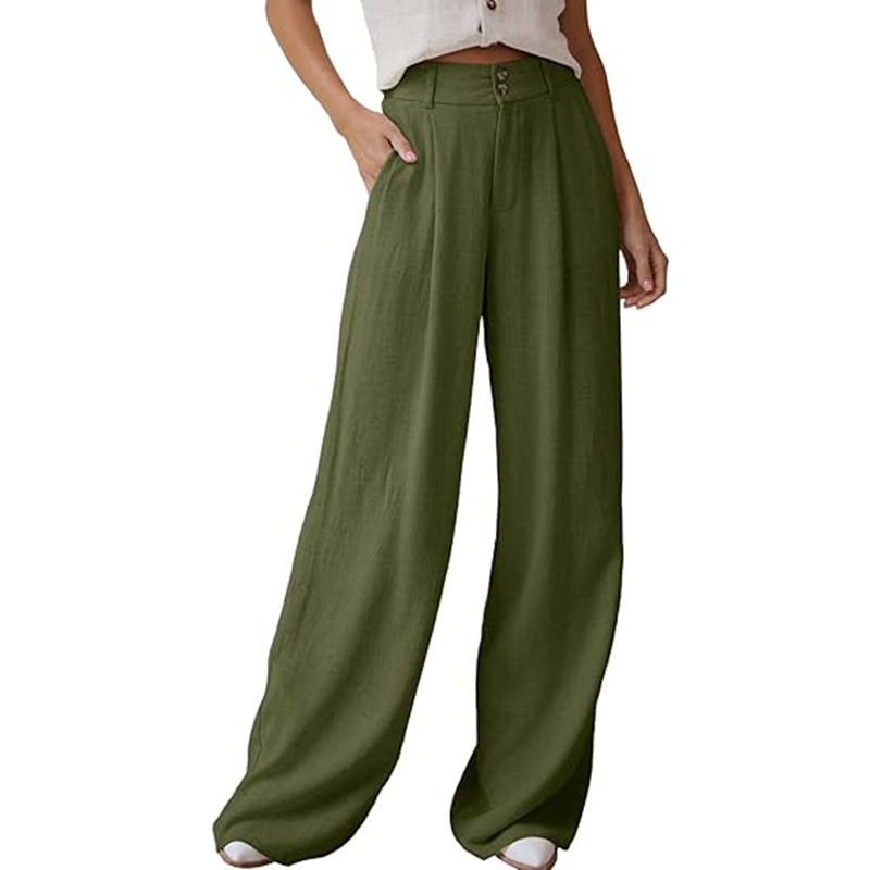 Women's Wide-Leg Cotton-Linen Pants High-Waist Flowy Straight-Leg