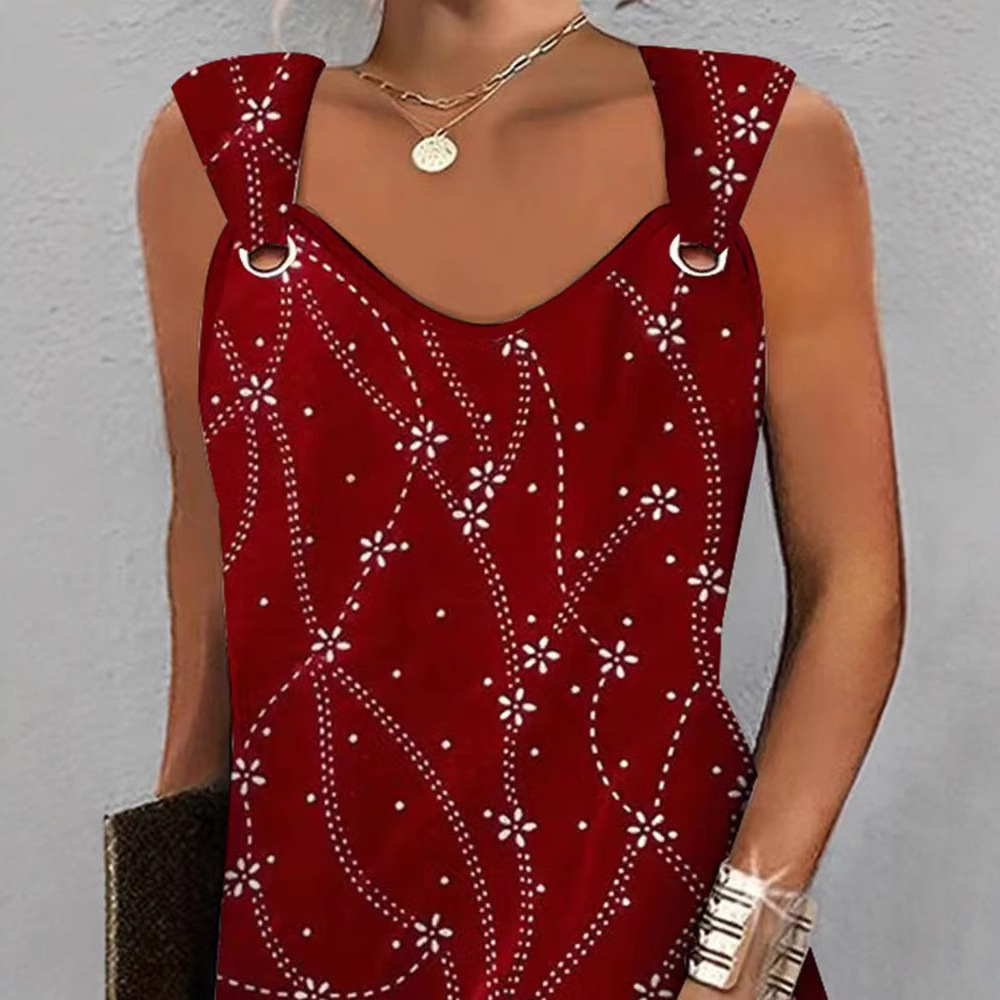 Elegant Floral Print Sleeveless V-Neck Midi Dress