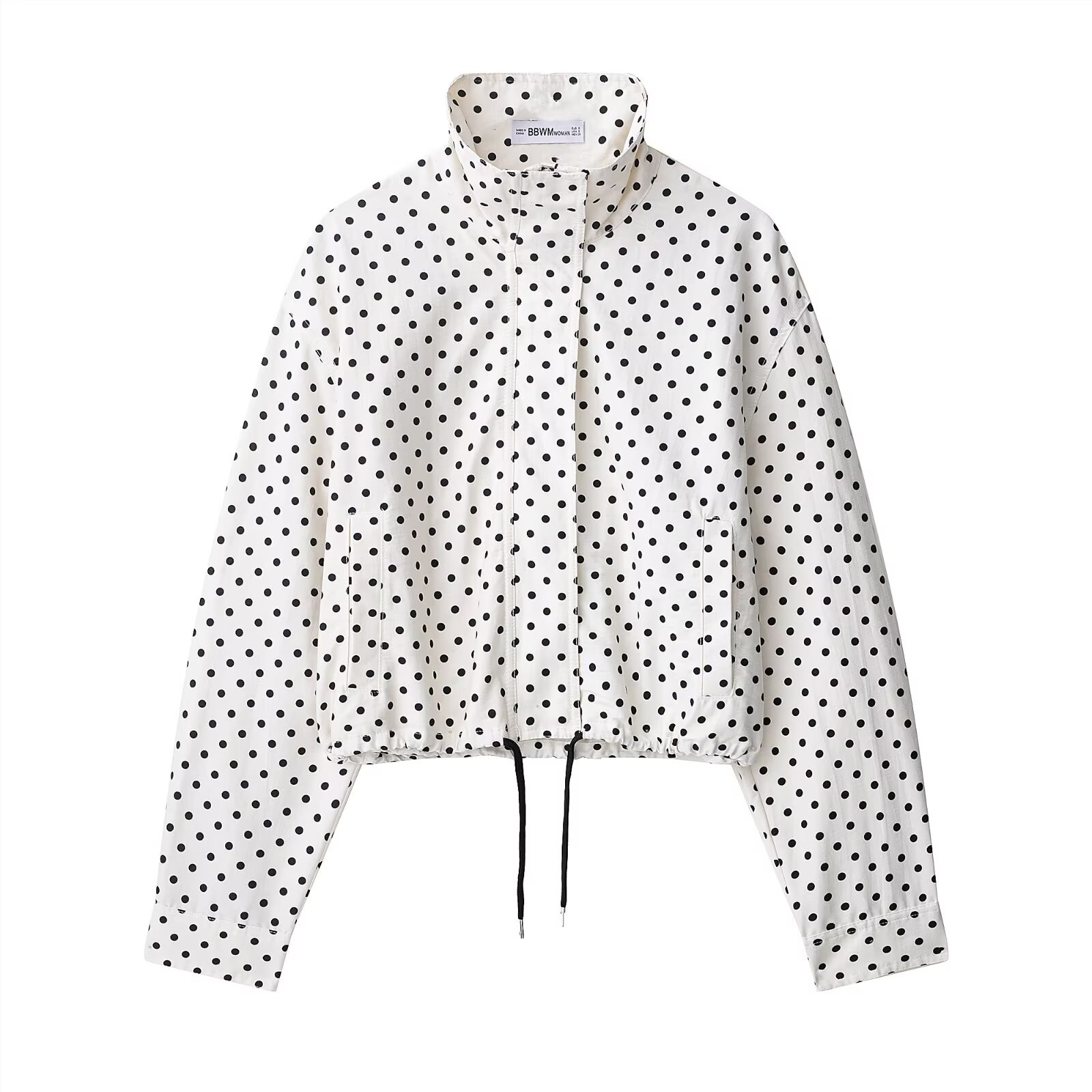 Polka Dot Print Stand Collar Bomber Jacket
