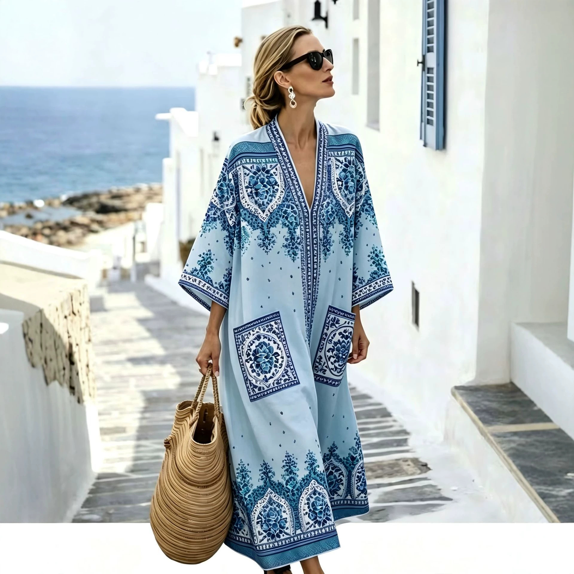 Women's Floral Boho Print Casual Midi Dress