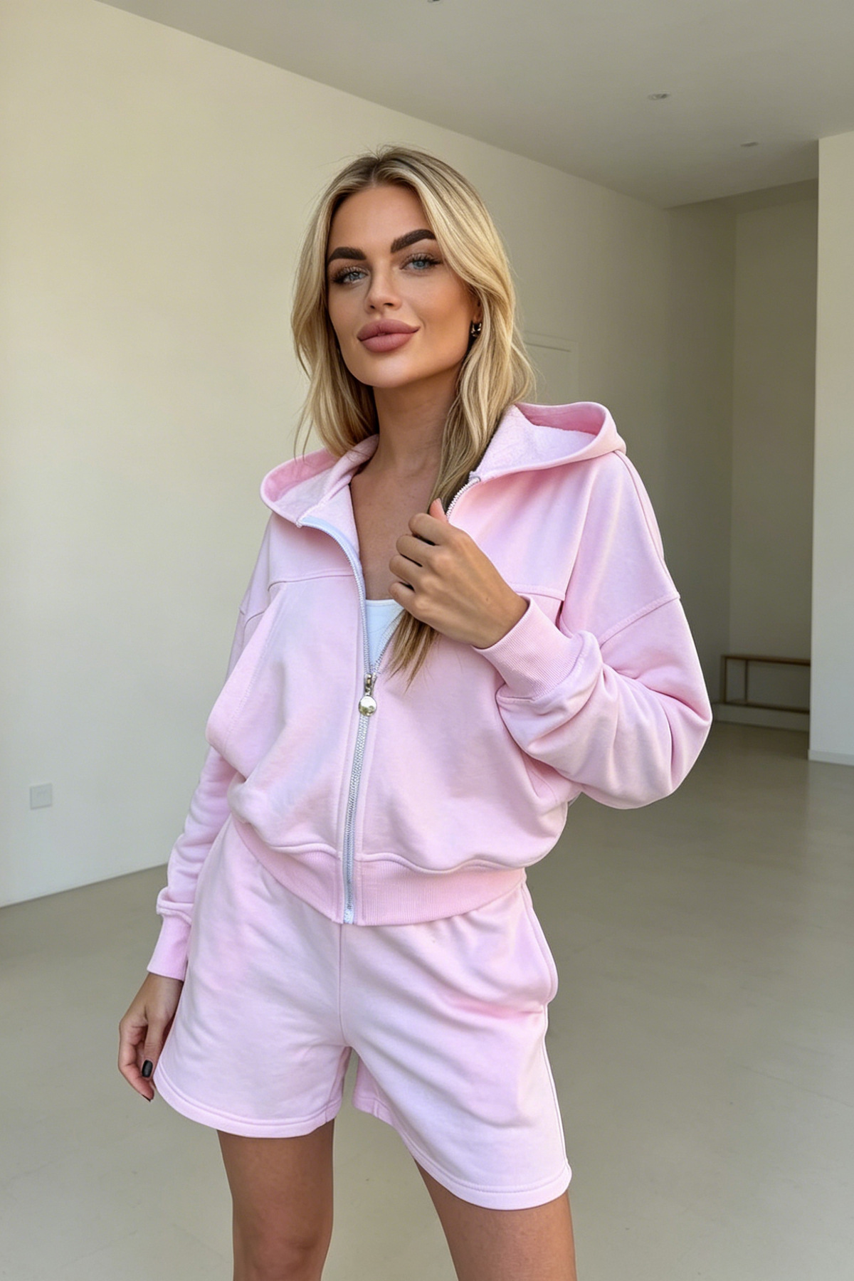 Women's Vintage Lazy Style Zip-Up Cardigan and Shorts Lounge Set