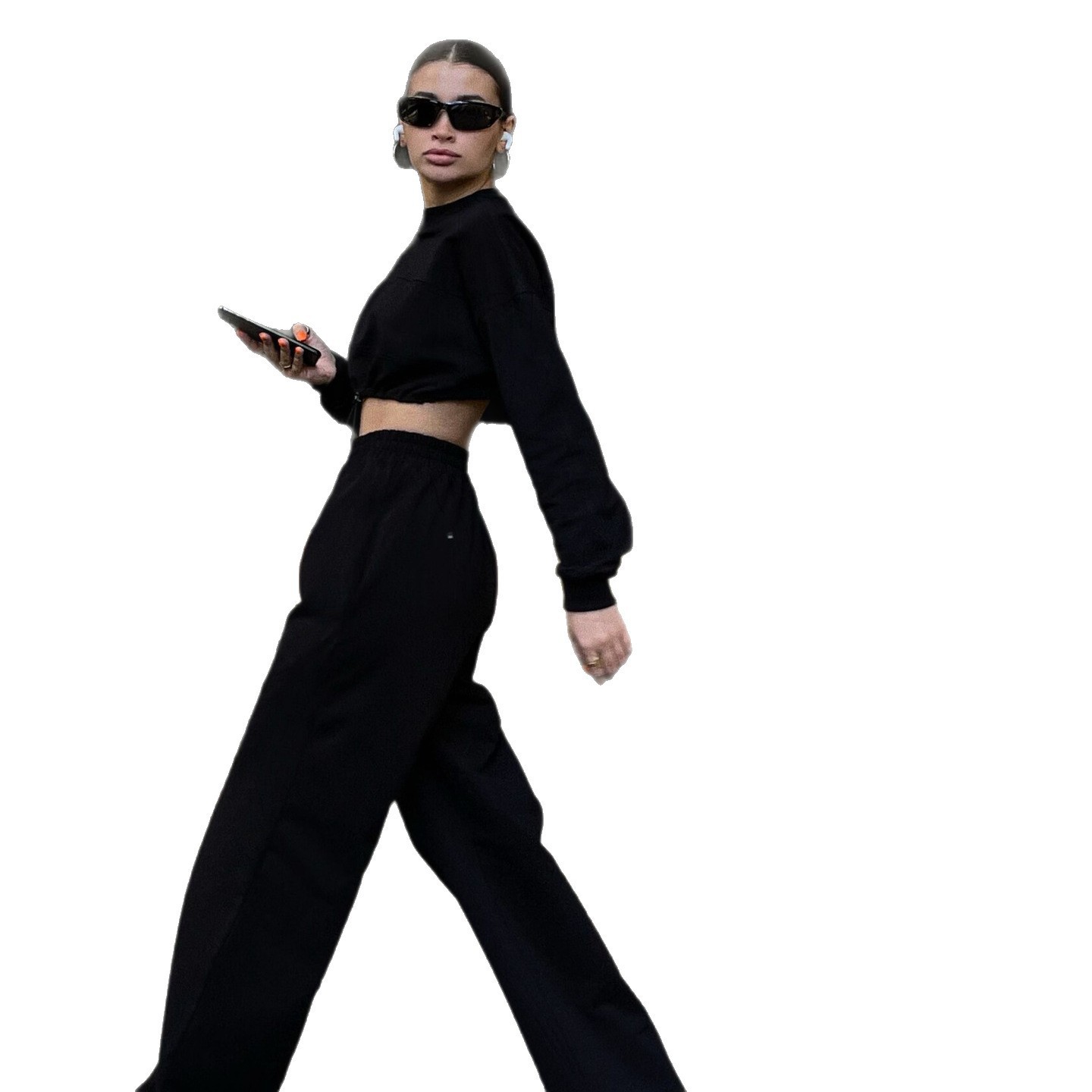 Women's Long Sleeve Drawstring Two-Piece Sweatsuit Set