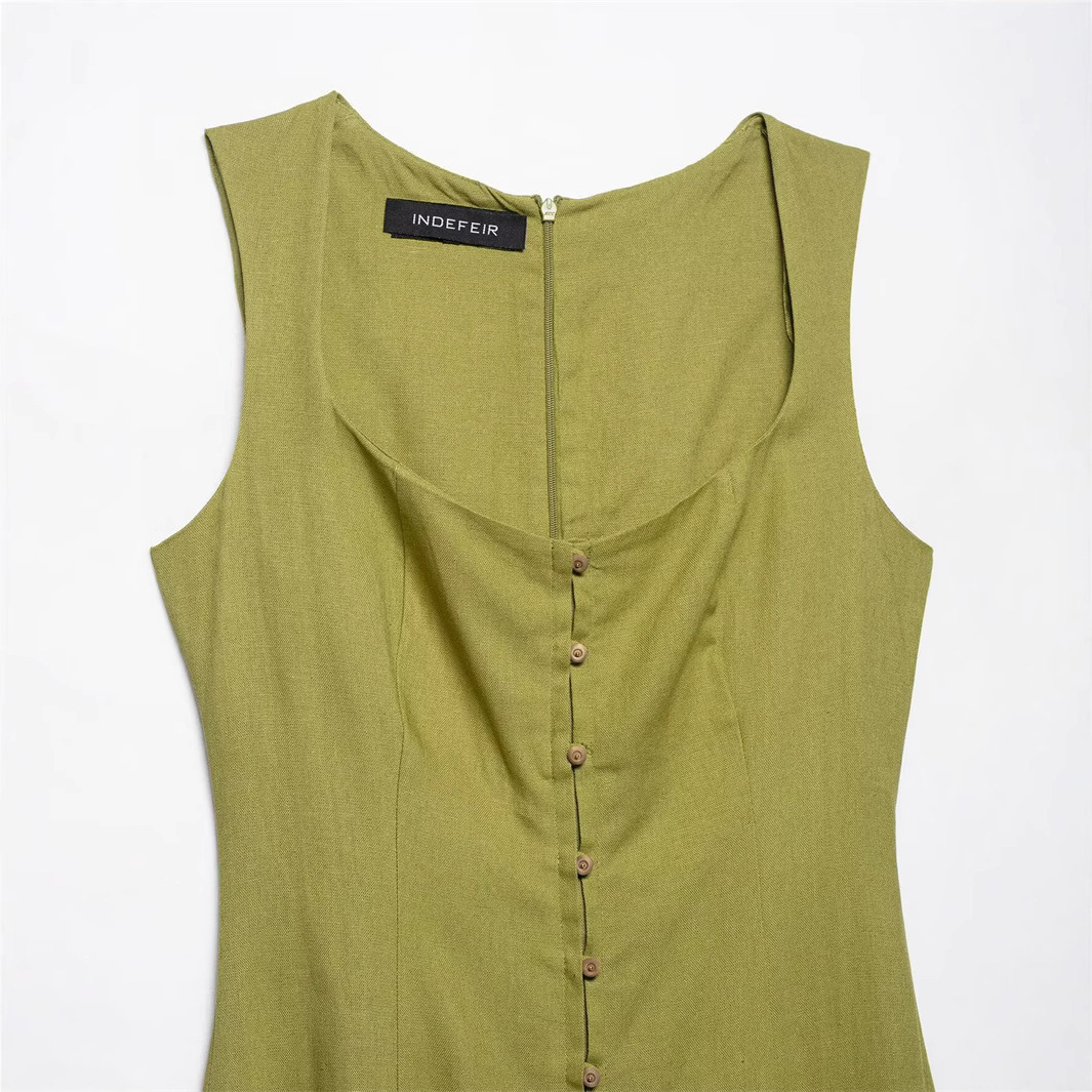 Women's Solid Midi A-Line Dress with Collar and Button Front
