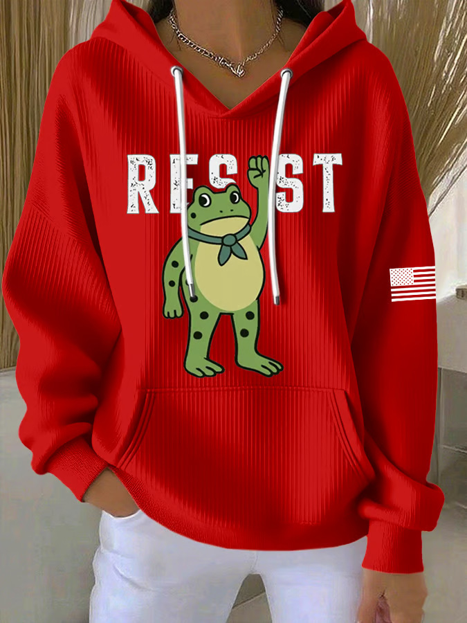 Women's American Flag Frog Letter Print Hoodie