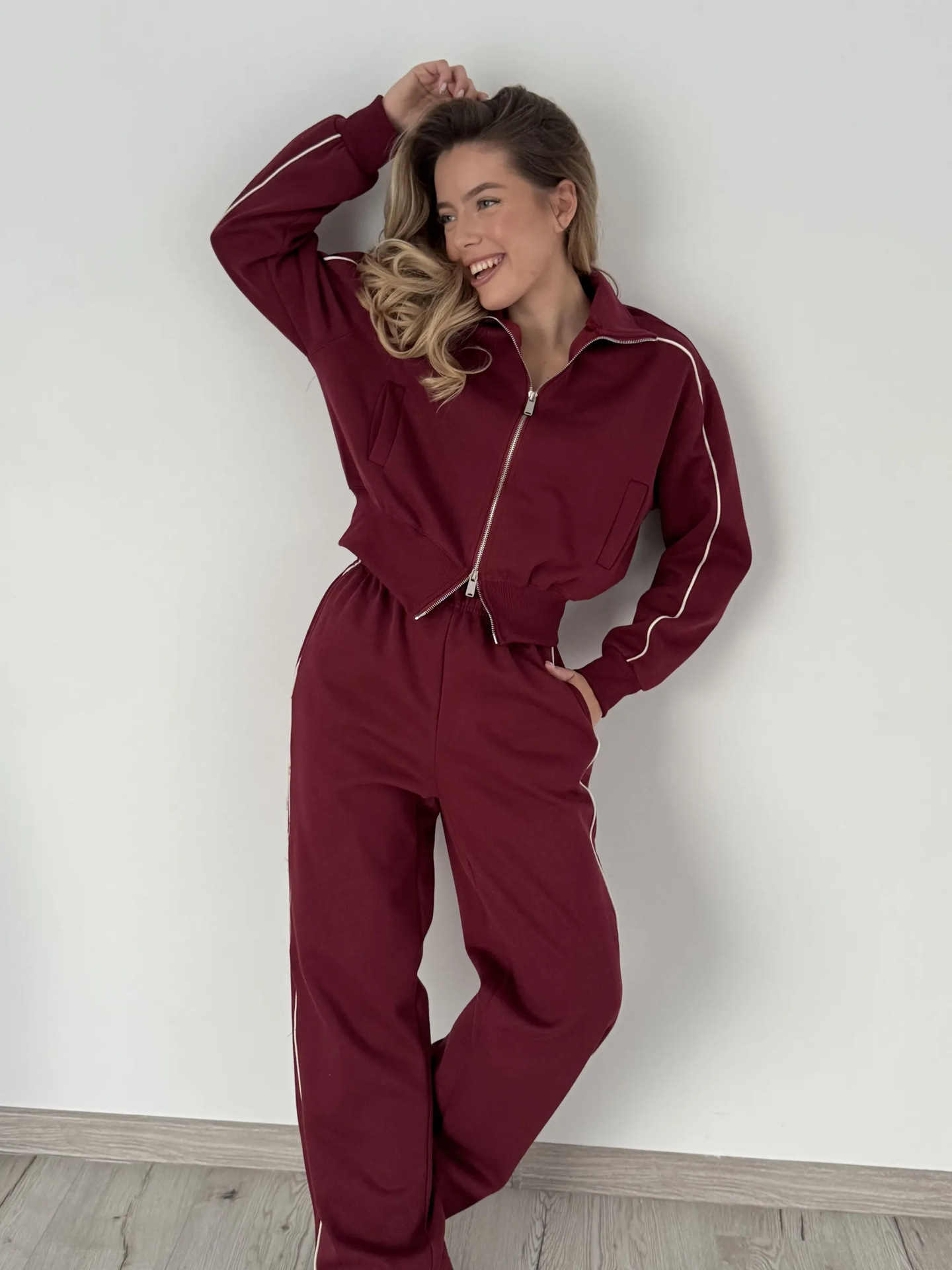 Women's Striped Zip-Up Cardigan & Drawstring Jogger Two-Piece Set