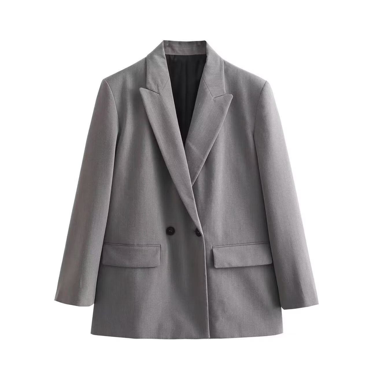 Women's Solid Button-Up Jacket Slim Fit V-Neck Long Sleeve