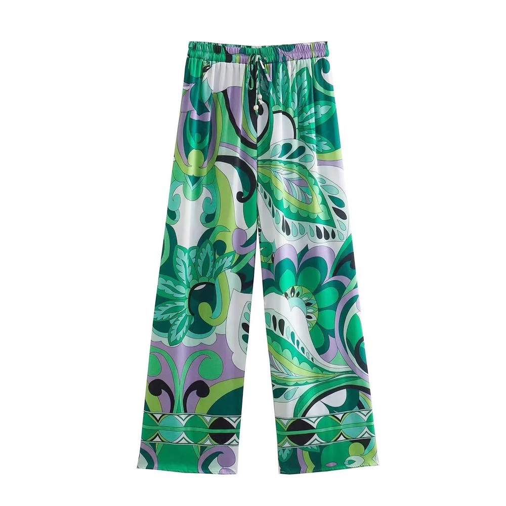 Women's Green Floral Print Long Sleeve Shirt and Skirt Set