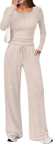 Women's Two-Piece Long Sleeve Top and Wide-Leg Pants Set