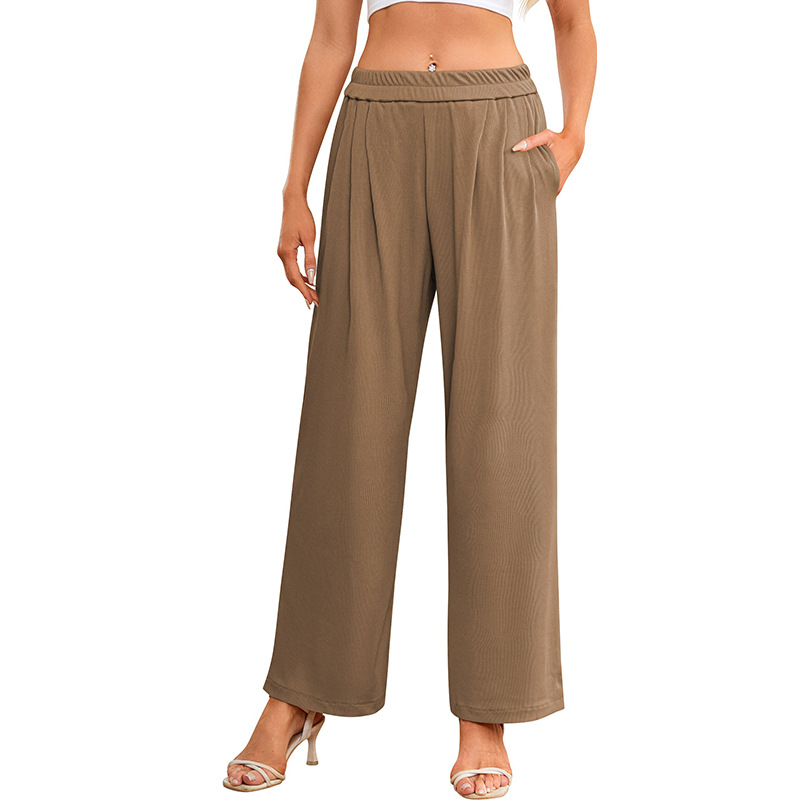 High-Waist Wide-Leg Knit Pants Casual Loose Straight
