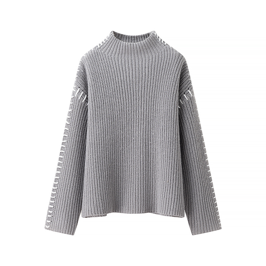 Women's High Neck Color Block Pullover Sweater