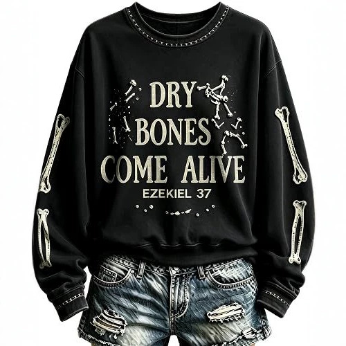 Bone Letter Print Crewneck Long Sleeve Pullover Sweatshirt