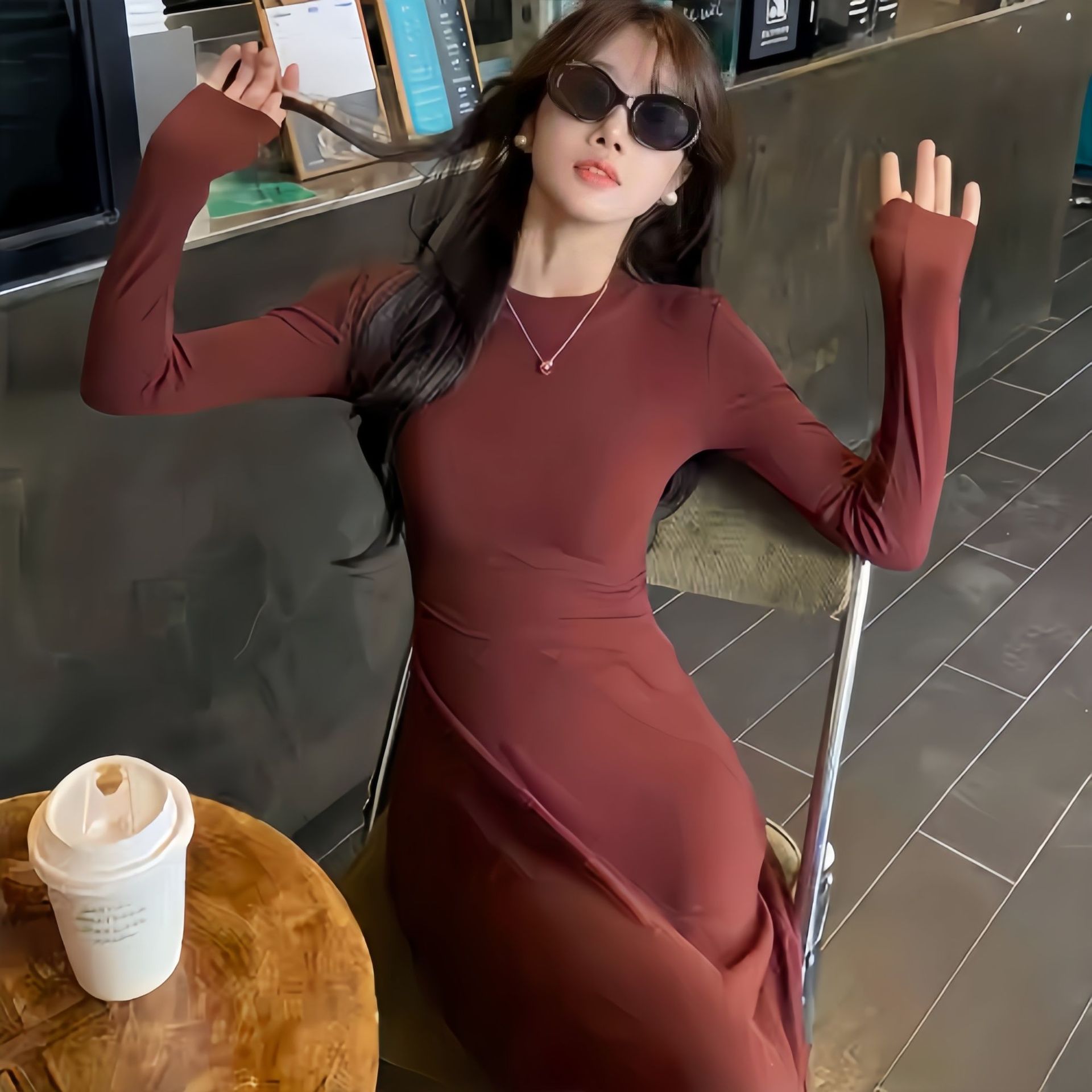 Hepburn Style Black Long Sleeve Dress Slim Fit A-Line
