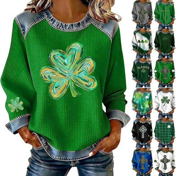 Women's Clover Tree Plant Print Crewneck Sweatshirt