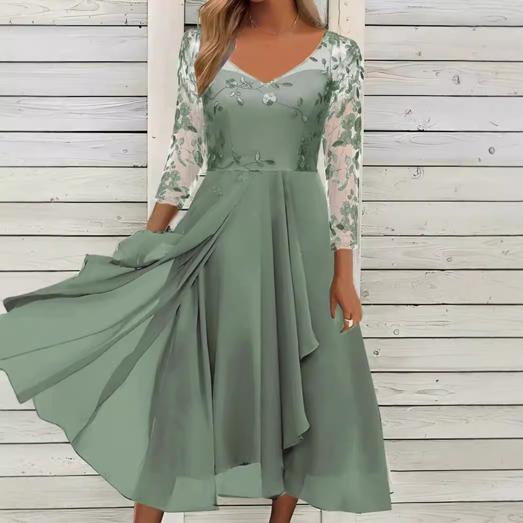 Chiffon V-Neck Hollow-Out Long Dress