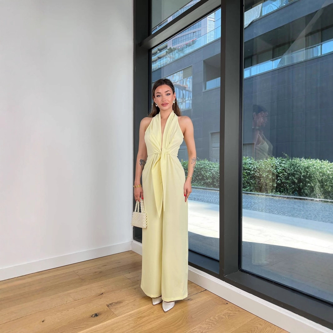 Women's Halter Tie Sleeveless Cinched Waist Sexy Jumpsuit