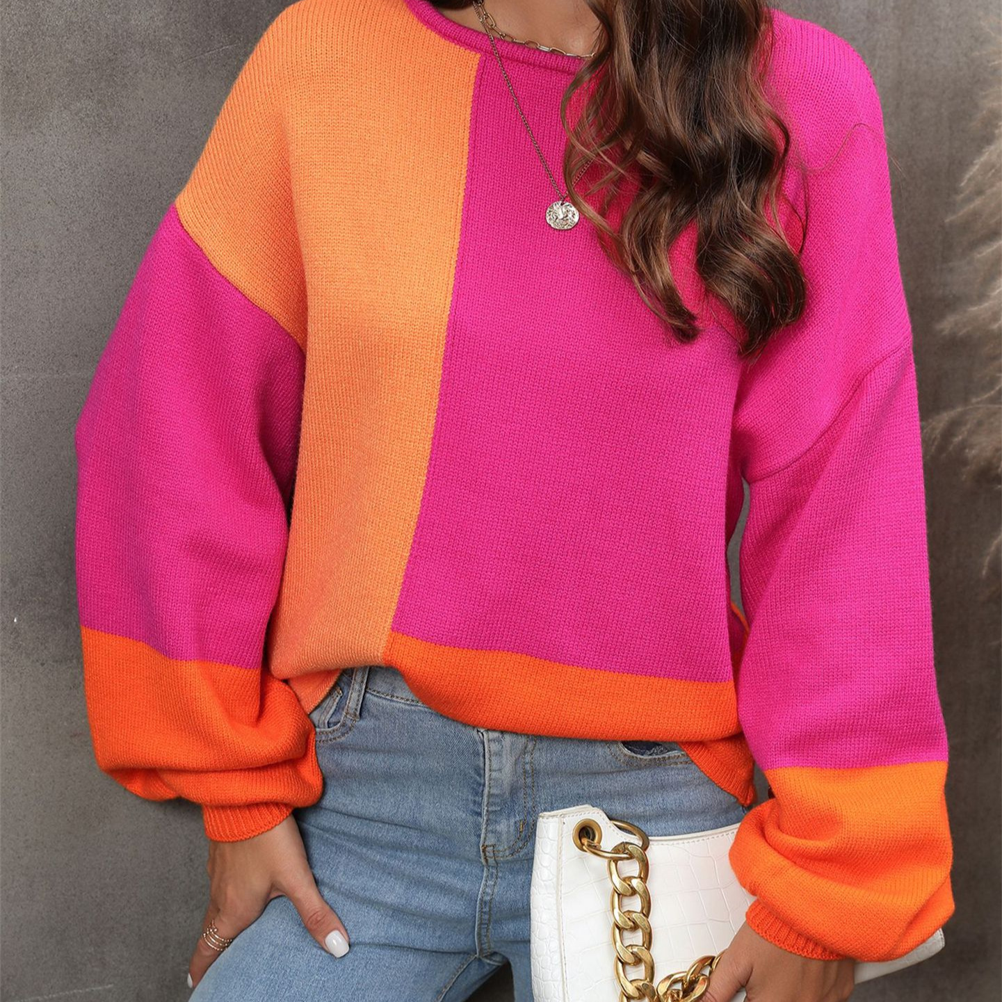 Plus Size Patchwork Turtleneck Knit Sweater