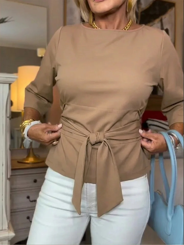 Butterfly Knit Top Slim Fit Crew Neck Seven Sleeve