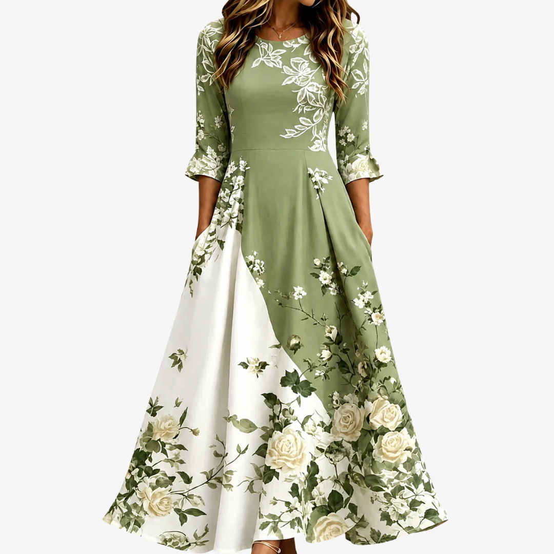 Women's Summer Printed Patchwork French Style Dress Casual A-Line Midi