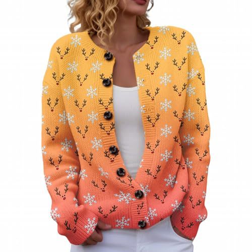 Women's Christmas Snowman Tree Print Button Cardigan