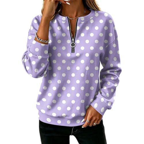 Polka Dot Print Half-Zip Stand Collar Hoodie for Women