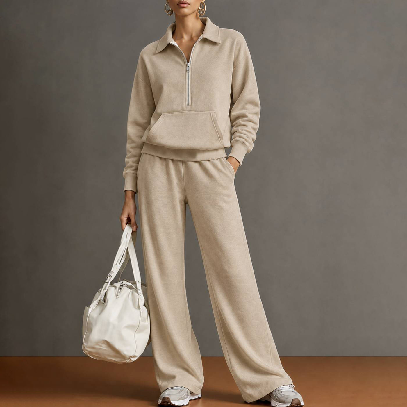 Women's Casual Solid Color Two-Piece Sweatshirt Set