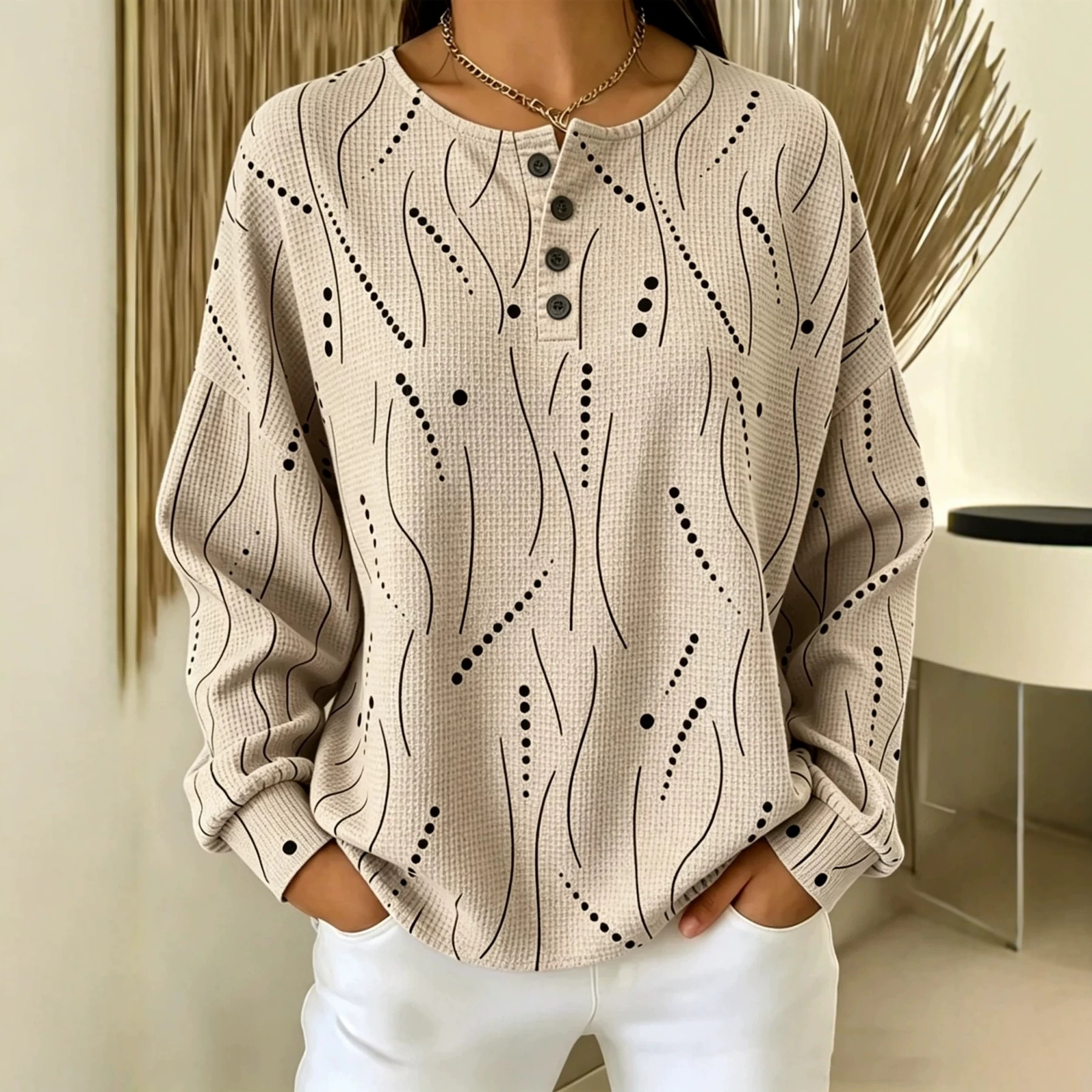Women's Retro Polka Dot Print Button Sweatshirt