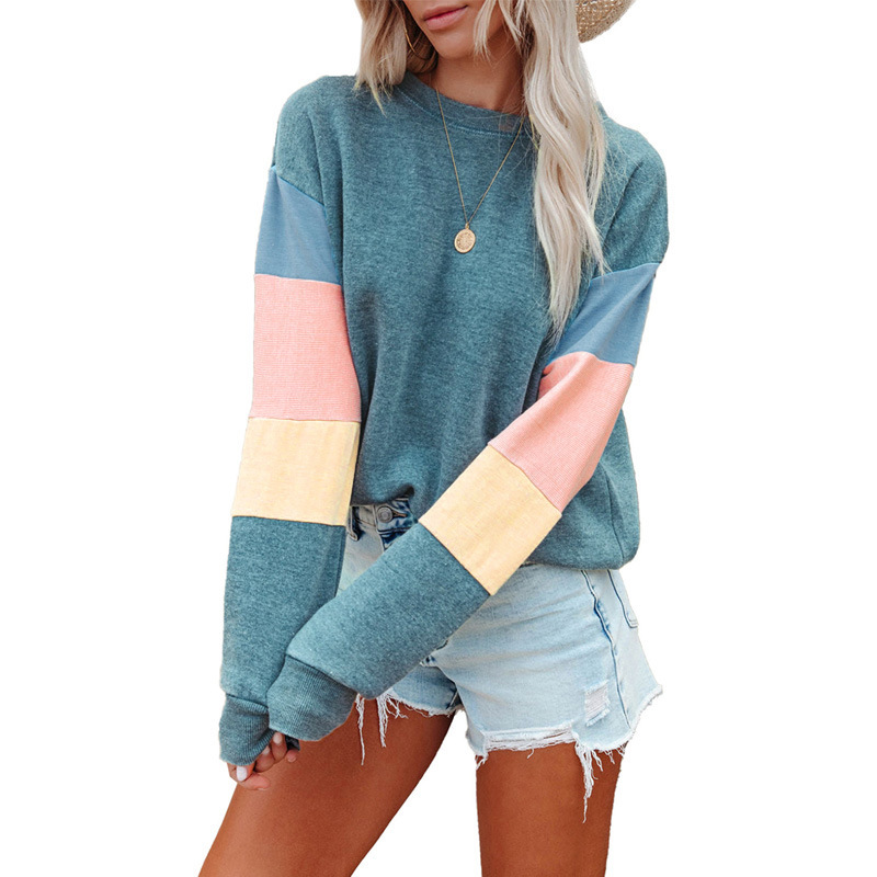 Women's Color-Block Crewneck Pullover Sweatshirt Long Sleeve