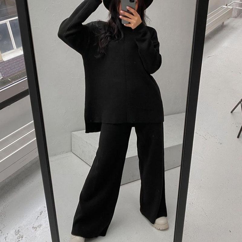 Women's Long Sleeve Loose Knit Sweater and Pants Set