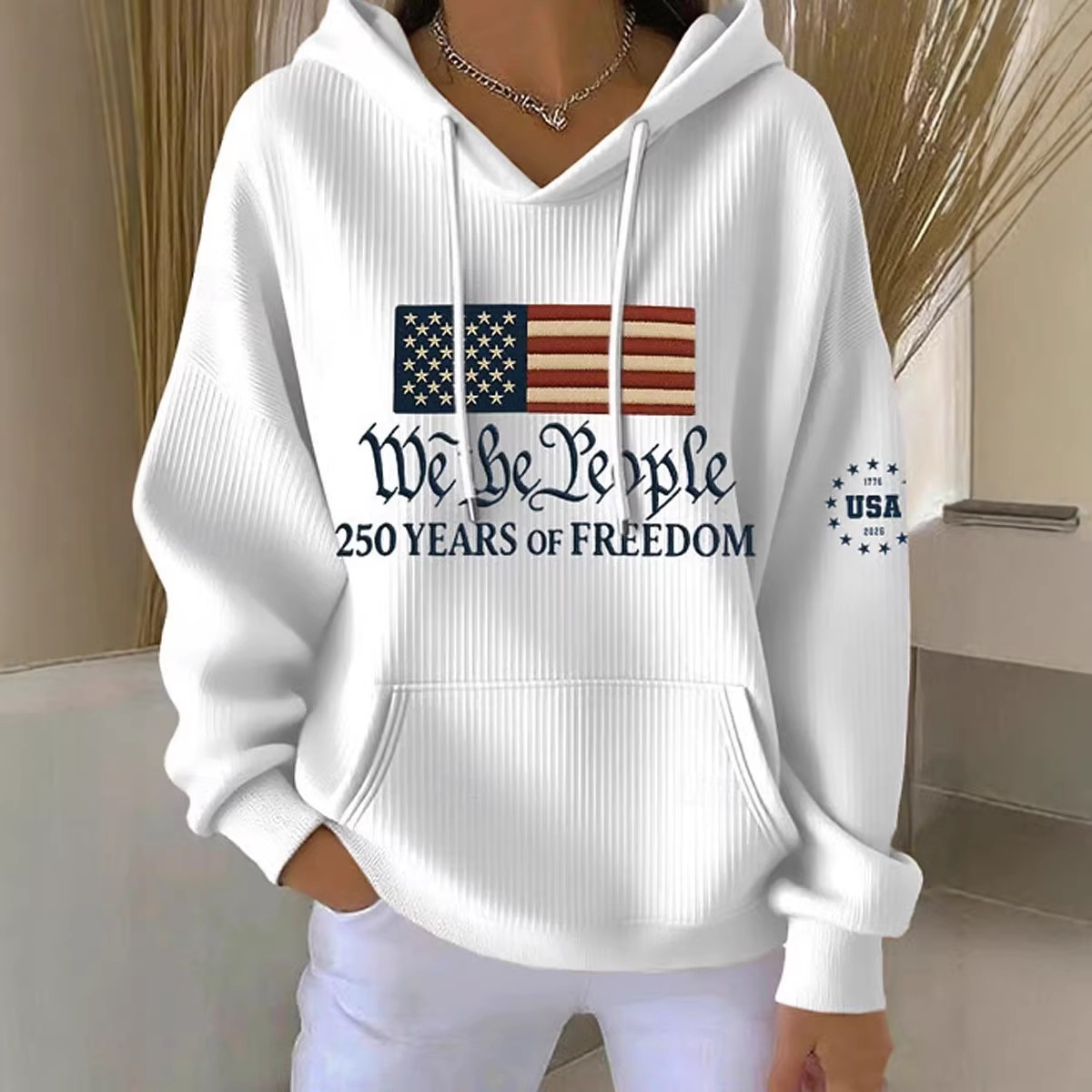 Women's American Flag Letter Print Casual Hoodie