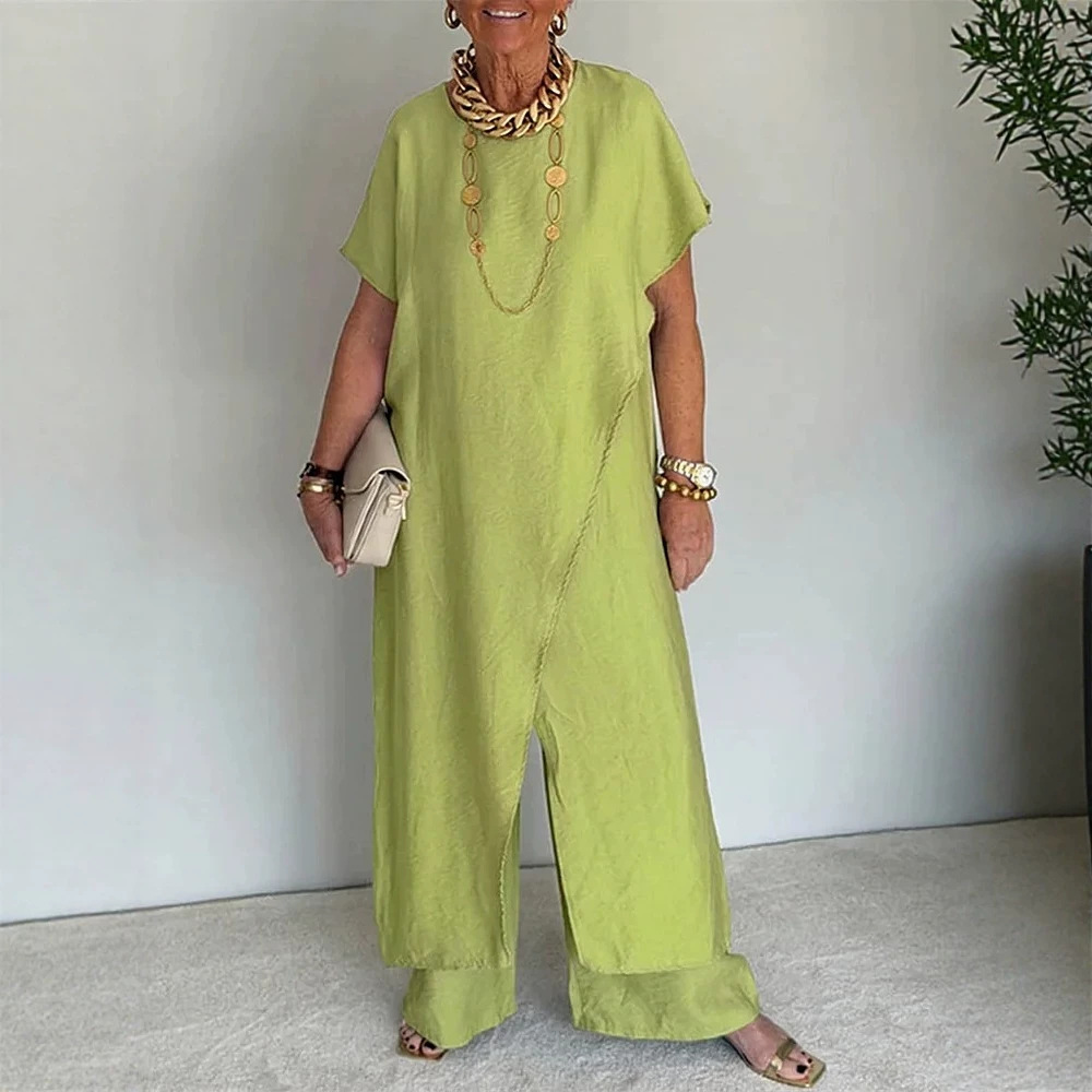 Asymmetric Top Set with Batwing Sleeves and Print