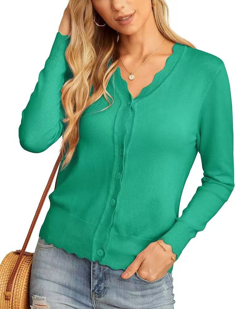 Lightweight Ruffle Trim Short Knit Cardigan