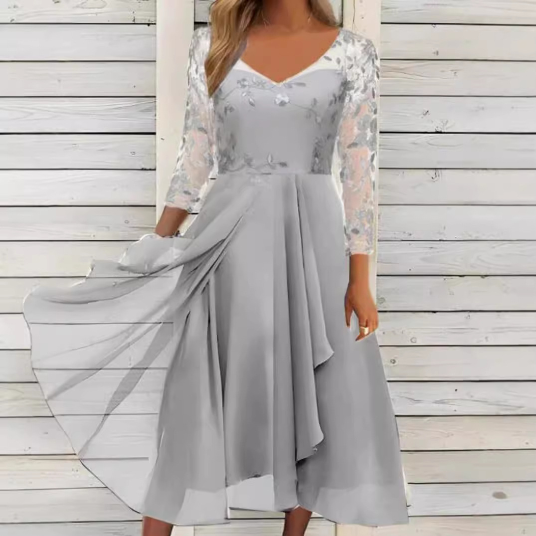 Chiffon V-Neck Hollow-Out Long Dress