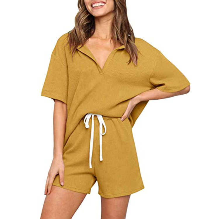 Women's Solid Color Short Sleeve Two-Piece Set Casual Loungewear
