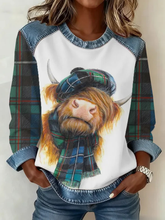 Women's Striped Paw Print Tribal Graphic Crewneck Sweatshirt